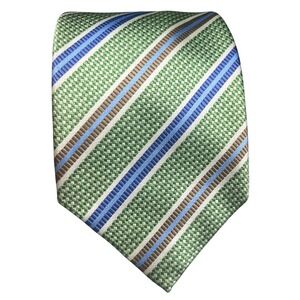 JZ Richards Silk Striped Necktie Green Blue Brown Handmade USA Classic Tie